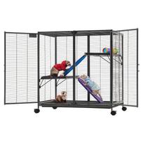 VEVOR Metal Small Animal Cage 96 cm 3-Tier Rolling Ferret Cage On Wheels, 13.97 mm Wire Spacing Large Cages with Ramps, Platform 90 x 58 x 96 cm