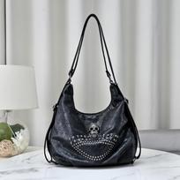 SHELKSBAG Womens Tote Bags Gothic Skull Studded Strap Hobo Handbag Large Capacity Vintage PU Leather Crossbody Shoulder Bag (30cm<Max Length<50cm) white