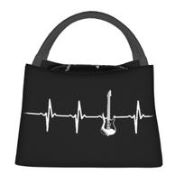 Electric Guitar Heartbeat Insulated Lunch Bag for Women Children Leakproof Food Boxes Thermal Lunch Box Tote One Size black