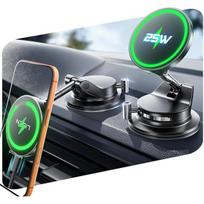 LISEN Qi2.2 25W Magsafe automobilinis laikiklis-įkroviklis su siurbtuku telefono laikiklis bevielis automobilinis įkroviklis 25W stovas laikiklis iPhone Samsung Galax kaip parodyta spalva