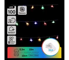 Aigostar - LED RGBY Lauko kalėdinė girlianda 100xLED/8 funkcijų 3xAA 10m IP44 žvaigždės
