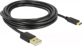 „USB 2.0 A > USB-C (ST-ST) 3 m DeLOCK, juoda“