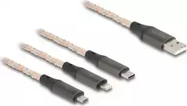 „Delock USB RGB įkrovimo laidas 3-in-1, Type-A į Lightning™ / Micro USB / USB Type-C™, 1,20 m“