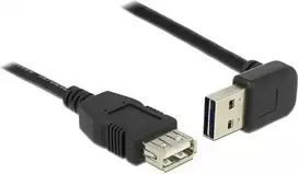„Delock prailginimo kabelis EASY-USB 2.0, A tipo kištukas (lenktas į viršų / į apačią) > USB 2.0 A tipo lizdas, juodos spalvos, 1 m“
