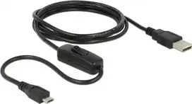 „Delock įkrovimo laidas su USB 2.0 tipo A kištuku > USB 2.0 Micro-B kištuku ir jungikliu, skirtas „Raspberry Pi“, 1,5 m“