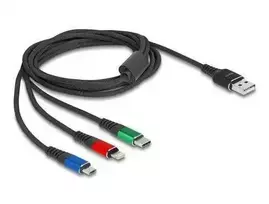 „Delock USB įkrovimo laidas „3-in-1“ (Type-A į Lightning™ / Micro USB / USB Type-C™), 2 m, trispalvis“