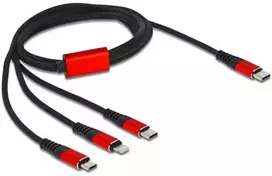 „Delock USB įkrovimo laidas „3-in-1“ USB Type-C™ į Lightning™ / Micro USB / USB Type-C™, 1 m, juodas / raudonas“