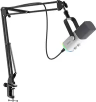 „Fifine AM8TW AMPLIGAME“ USB/XLR RGB dinaminis studijinis mikrofonas su stovu, baltas