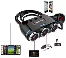 3 vnt. automobilio įkroviklio lizdų skirstytuvas 12/24 V / 2 vnt. USB 2,1 A