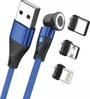 Magnetic Charge 3 USB A to USB-C + microUSB + Lightning 1m Blue