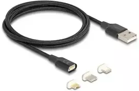 „Delock magnetinis įkrovimo laidų rinkinys su 8 kontaktų „Lightning™“ / „Micro USB“ / „USB Type-C™“ jungtimis, juodos spalvos, 1 m“