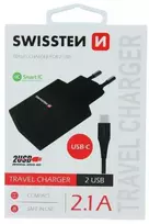 Smart IC Travel Charger 2 x USB 2.1А + USB-C Cable Black