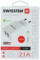 Smart IC Travel Charger 2 x USB 2.1А + USB-C Cable White