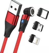 Magnetic Charge 3 USB A to USB-C + microUSB + Lightning 1m Red