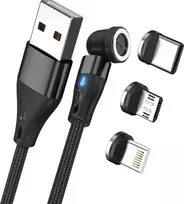 Magnetic Charge 3 USB A to USB-C + microUSB + Lightning 2m Black