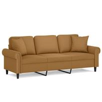 vidaXL Trivietė sofa su pagalvėlėmis, rudos spalvos, 180cm, aksomas