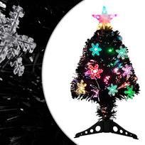 vidaXL Kalėdų eglutė su LED snaigėmis, juoda, 64cm, optinis pluoštas