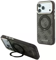 Guess Ring Stand 360 4G Classic Logo MagSafe dėklas, skirtas iPhone 18 Pro / 17 Pro, rudas