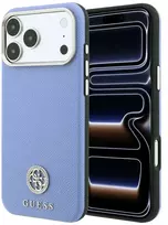 Guess Grained Round Strass Logo MagSafe dėklas, skirtas iPhone 18 Pro Max / 17 Pro Max, mėlynas