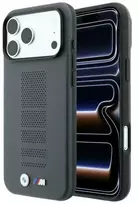 Dėklas BMW M Mėlyna Perfo Metal Logo MagSafe, skirtas iPhone 18 Pro Max / 17 Pro Max, pilkas