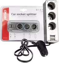 Automobilinio pridegiklio lizdo šakotuvas AMiO SOC3 3in1 12V/24V su USB jungtimi