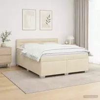 Lova su čiužiniu ir LED apšvietimu Kreminė 160 x 200 cm Audinys