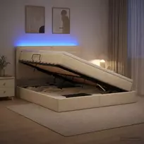 LED saugojimo lova su čiužiniu Kreminė 160 x 200 cm Audinys