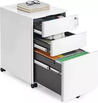 SONGMICS biuro dokumentų spintelė su 3 stalčiais, užraktu ir ratukais OFC032WG01