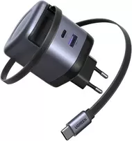 UGREEN Nexode GaN tinklo įkroviklis 65 W su ištraukiamu USB-C laidu, 3 prievadai, 55900
