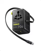 Baseus kelioninis adapteris Enercore 70 W su ištraukiamu USB-C laidu ir 2 AC lizdais