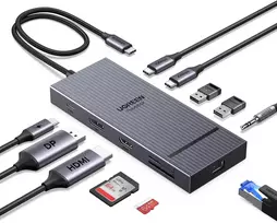 UGREEN Revodok Pro USB-C dokavimo stotelė 11 prievadų, 10Gb/s, dviem 4K monitoriams, 55766