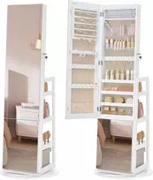 SONGMICS papuošalų spintelė su viso ūgio veidrodžiu, LED apšvietimu ir 360° pasukimu JJC027WH01