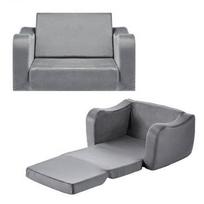 Vaikiška sofa du viename, sulankstomas minkštas fotelis su porankiais, pilkos spalvos