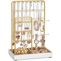 Metalinis auksinis papuošalų stovas su papuošalų dėžute