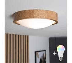 BRILAGI-LED RGBW dimeriuojamas lubinis šviestuvas CARVALHO SLIM 1xE27/12W/230V ąžuolo apdaila, skersmuo 27 cm