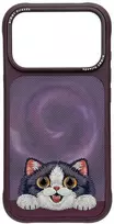 Dėklas NIMMY case BIG EYED LYING CREAM CAT compatible with MagSafe for IPHONE 18 Pro/17 Pro violetinė