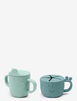 Done By Deer - Peekaboo Spout/Snack Cup Set Deer Friends Blue - Gertuvė - Mėlyna