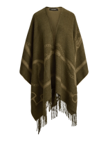 Lauren Ralph Lauren - Belting-Motif Jacquard Fringe-Trim Ruana - Pončas - Chaki spalva