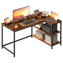 Kampinis rašomasis stalas VASAGLE, 2 kintamosios srovės lizdai ir 2 USB prievadai, Ruda, 120 × 80 × 76 cm