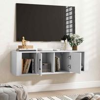 TV spintelė, 2 durelės, 2 atviri skyriai, Balta, 108 × 30,5 × 33 cm