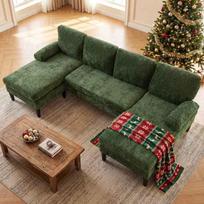 Sofa-lova, U formos, 5–6 vietų, Žalia, 258 × 125 × 71,5 cm