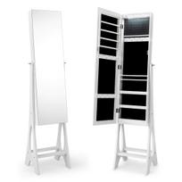 Papuošalų spintelė, Su LED apšvietimu, 23 kabliukais ir 3 lentynomis, Balta, 36,8 × 154,9 × 34,3 cm