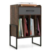 Vinilo plokštelių stovas, 4 skyriai, su stalčiumi, Ruda, 45 × 69 × 32 cm