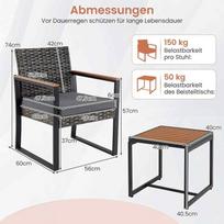 Lauko baldų komplektas, 3 dalių, 2 kėdės ir staliukas, Pilka