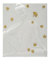 Sieninė plokštė Buddha, Balta/auksinė, 46 × 55,5 × 5,7 cm
