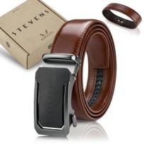 Vyriškas natūralios odos diržas STEVENS, rudas, automatinė sagtis D40281