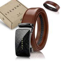 Vyriškas natūralios odos diržas STEVENS, rudas, automatinė sagtis D40286