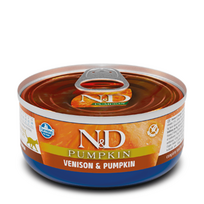Farmina N&D Pumpkin Venison be grūdų konservai suaugusiems katėms su elnienos, vištienos mėsa ir moliūgu, 70 g