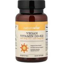 NatureWise, Veganiškas vitaminas D3 + K2, 60 veganiškų minkštųjų kapsulių