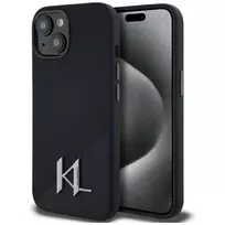 Karl Lagerfeld Silicone Shadow Metal Initial MagSafe Case for iPhone 15, Black